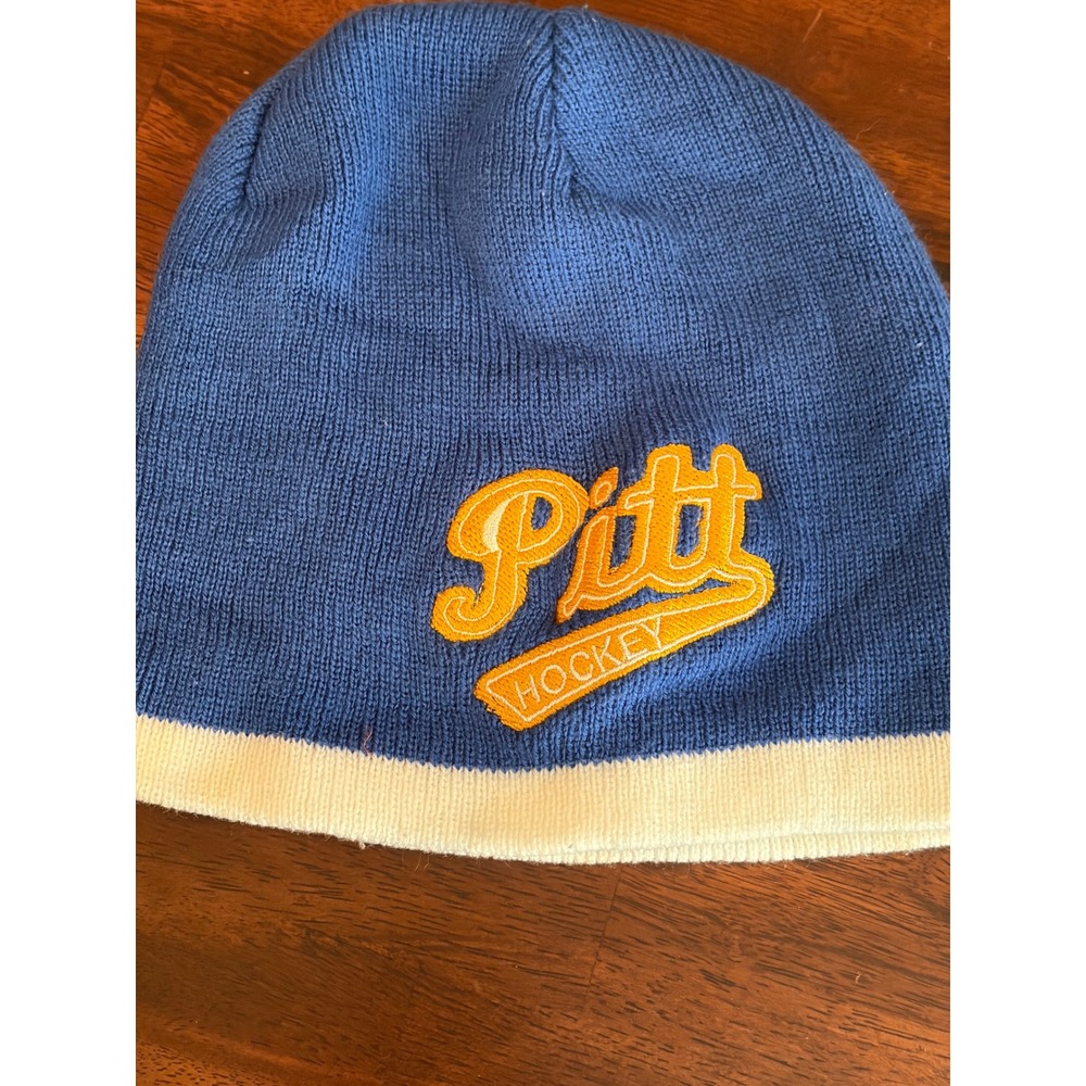 Pitt Hockey Beanie Hat University of Pittsburgh Blue Gold Knit Embroidered Cap